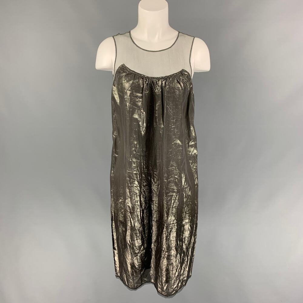 BURBERRY PRORSUM Size 4 Gunmetal Silk Blend Metallic Shift Dress